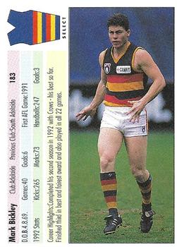 1993 Select AFL #183 Mark Bickley Back